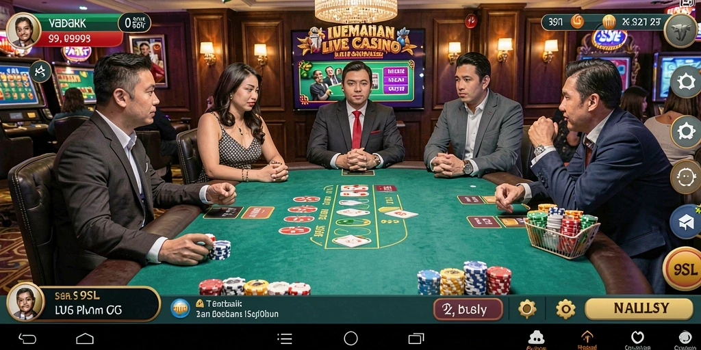 Screenshot gameplay 9SL menampilkan dealer profesional dan suasana Live Casino.