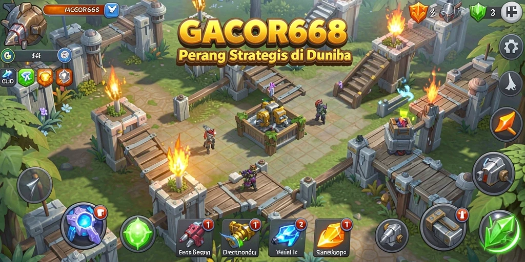 Screenshot GACOR668 menampilkan menara pertahanan dalam aksi.