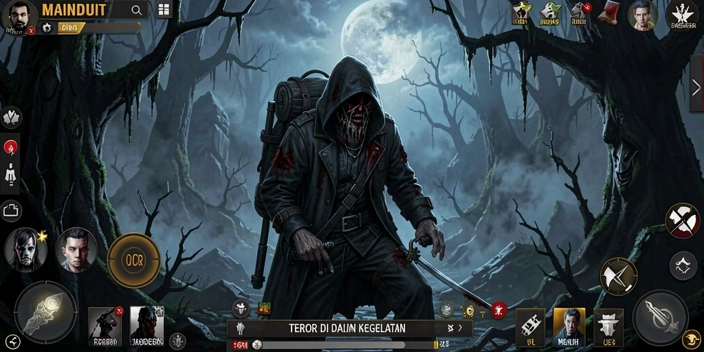 Tangkapan layar gameplay MAINDUIT yang menampilkan momen mencekam.