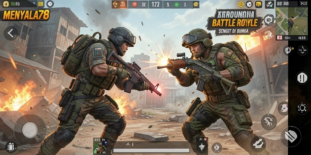 Gameplay seru dari MENYALA78 di tengah pertempuran Battle Royale.