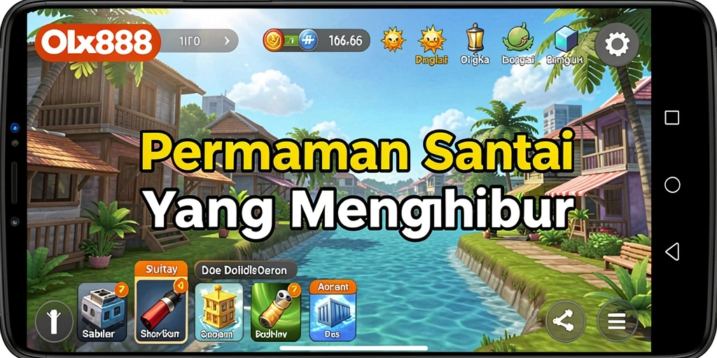 Screenshot permainan Casual OLX888 yang menampilkan karakter dan level yang berwarna-warni.