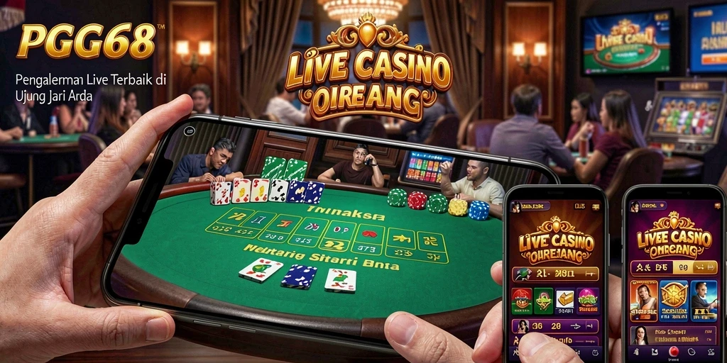 Screenshot gameplay PGG68 menampilkan dealer langsung dan suasana kasino yang nyata.